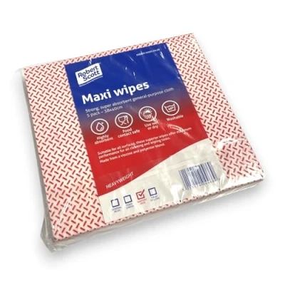 Image of Robert Scott Maxi Wipes Strong, Super Absorbent, General Purpose Cloth Pack of 5 (Red)