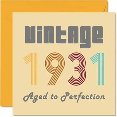 Image of 93rd Birthday Cards for Men Women Vintage 1931 Aged To Perfection 93 Card Funny Her Him, 145mm x Best Friend Greeting Great Grandad Grandma Granny Nanny Nan