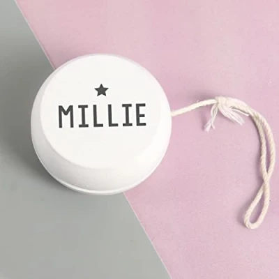 Image of Custom Personalised Grey Star White Wooden Yoyo for Boys, Girls, Birthday, Christmas