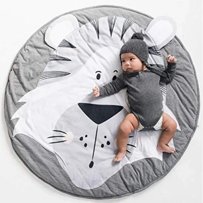 Image of KIKOM Baby Cartoon Tiger Rugs Animals Crawling Mat Sleeping Cotton Play Gym Activity Floor for Toddler Kids Room Decor 35.4 inches (Tiger)