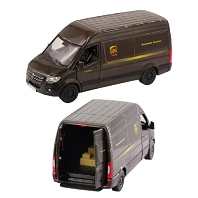Image of D.A.Y. Republic Official Licensed Mercedes Benz Sprinter White Panel Van 1:48 scale Metal Die Cast Pull Back Action Toy Model (UPS Van)