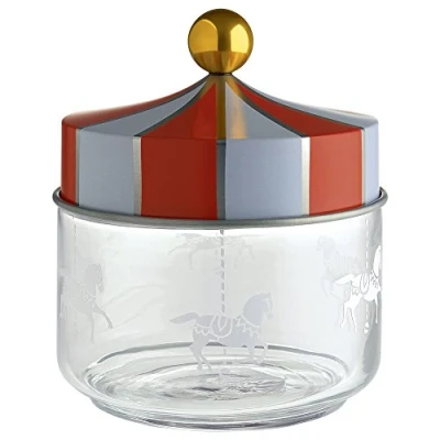 Image of Alessi Circus MW30/50 Design Food Storage Jar, in Screen Printed Glass with Tinplate Lid, 50 cl
