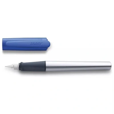 Image of LAMY nexx blue Fountain Pen with slip proof grip &amp; polished steel nib in size M triangular aluminum body including T 10 cartridge Right Handed
