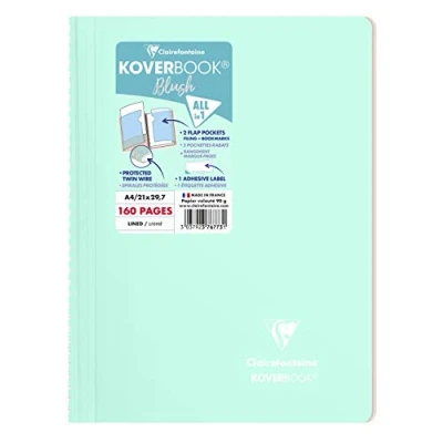 Image of Clairefontaine Ref 376773C Koverbook Blush Wirebound Notebook (80 Sheets) A4 Size, Lined Ruling, 90gsm Brushed Vellum Paper, Pastel Polypro Cover Mint