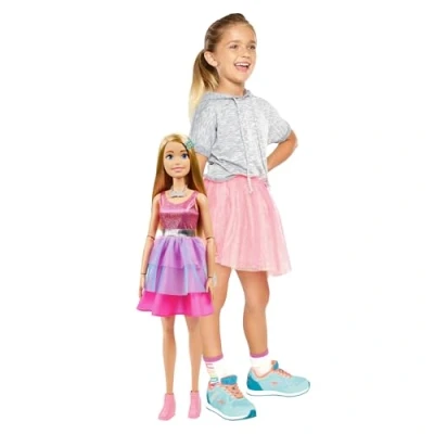 Image of Large Barbie Doll with Blond Hair, 28 Inches Tall, Shimmery Pink Dress Necklace and Hair Clip Accessories, HJY02