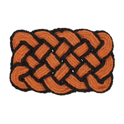 Image of Relaxdays Coir Rug, Knot Pattern, 75 x 45 cm, Handmade, Door, Welcome Entrance Mat, Orange/Black