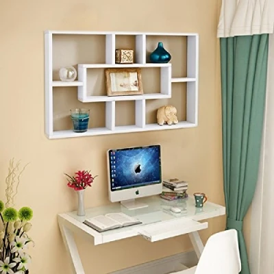 Image of Quieting Wall Mounted Shelf Space Saving Multi Compartment Display Shelves Bookshelf Storage Unit White