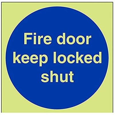Image of V Safety Glow In The Dark Fire Door Keep Locked Shut Sign 200mm x Rigid Plastic