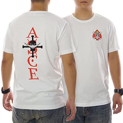 Image of GMYG One Ace Piece Whitebeard Pirates Portgas Luffy Japanese Anime Graphic Tee Premium 100% Cotton Mens/Womens T Shirt (White, L)