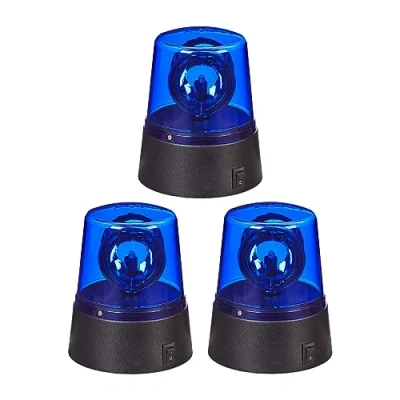 Image of Relaxdays LED Light, 3X Set, Round, Spinning Reflector, Party, Costume, Fancy Dress, Battery Powered, Signal, Blue, 11.5 x 9.5 cm