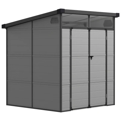 Image of Outsunny 6 x 6ft Plastic Garden Shed with Windows and Air Vents Light Grey 84H 351V00LG