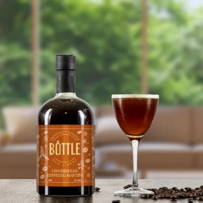 Image of Bottle Bar and Shop: Gingerbread Espresso Martini Pre Mixed, Ready to Drink, Serve (British Vodka, Cold Brew Coffee, Syrup &amp; Coffee Liqueur 20% abv) 50cl bottle, Small Batched.