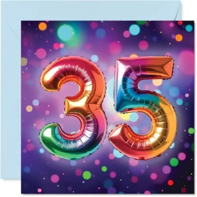 Image of 35th Birthday Cards for Women Men Rainbow Foil Balloon Happy Card 35 Year Old Woman Man Dad Friend Nephew Niece, 145mm Bday Greeting