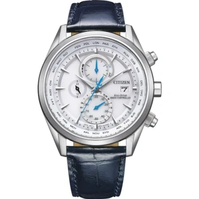 Image of Citizen Men Chronograph Eco Drive Watch with Leather Strap AT8260 18A