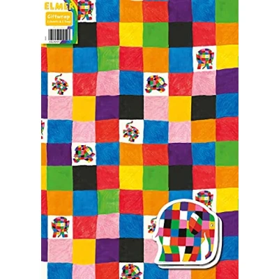 Image of Danilo Promotions Ltd Officially Licensed Elmer Wrapping Paper, 2 Sheets &amp; Tags