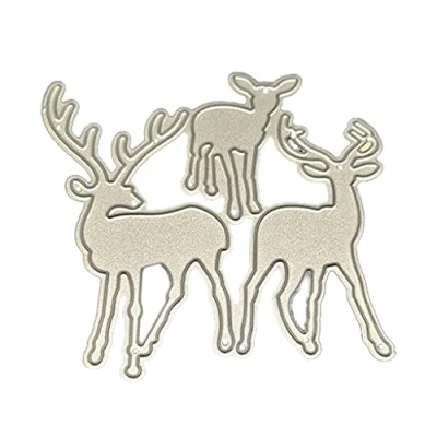Image of Mllepjdh Three Christmas Deer Metal Cutting Dies Stencil Scrapbooking Album Paper Card Template Mold Embossing Craft Decoration