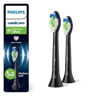 Image of Philips Sonicare W2 Optimal White, Genuine Replacement Toothbrush Heads, Black, 2 Pack, HX6062/88