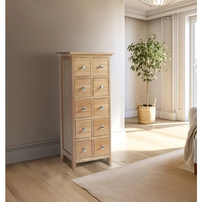 Image of Hallowood Furniture Camberley Oak CD Storage Cabinet in Light Oak, Solid Wooden DVD Rack for 90 DVDs, with 10 Drawers, Drawers Tower, Media Tower