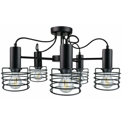 Image of Rune Multi Arm Semi Flush Ceiling Light Black, 60cm, 5x E27