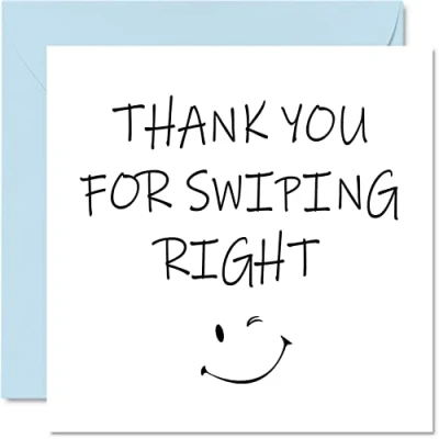 Image of Funny Anniversary Card for Her Him Thank You Swiping Right Wedding Cards Boyfriend Girlfriend Husband Wife Partner Fiancee, 145mm x Birthday Valentines Greeting
