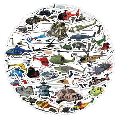 Image of 60 Pcs Helicopter Stickers for Kids Teens Adults Boys Girls Gift,Stickers Pack Laptop,Skateboard,Luggage,Car,Bike, Cup,Computer,Water Bottle Decor,Helicopter Vinyl Waterproof Sticker Decals