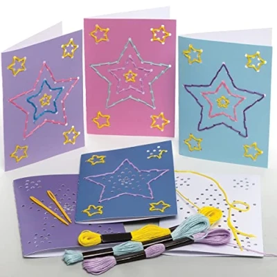 Image of Baker Ross FE943 Star Threading Card Kits Pack of 6, Make Your Own Christmas Cards, Introduction to for Beginners, Educational Crafts Kids, assorted