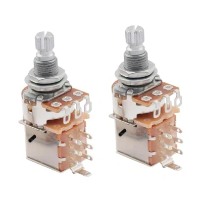 Image of Musiclily Metric A250K Push Pull Potentiometers Split Shaft Audio Taper Pots for Electric Guitar Bass (Set of 2)