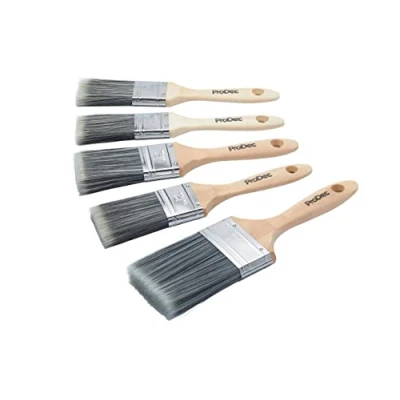 Image of ProDec PBPT039 5 piece Decorator Synthetic Paint Brush Set for Painting with Emulsion,Gloss and Satin Paints on Walls,Ceilings,Wood Metal,Brown,2x 1.5 inch, 2x 2 inch 1x 3 Brushes