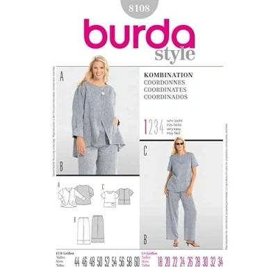 Image of Burda Ladies Plus Sizes Easy Sewing Pattern 8108 Casual Top, Jacket &amp; Pants
