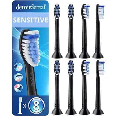 Image of 8 Pack demirdental Brush Heads Compatible for Philips Sonicare Toothbrush Heads, Sensitive Replacement Black, HX6058b