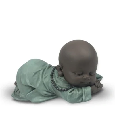 Image of Bonze Snorer Statue Zen and Feng Shui Decoration To Create a Relaxing Spiritual Ambiance Good Luck Gift Idea Width: 11.5 cm Colour: Green Brown Zen&#039;Light