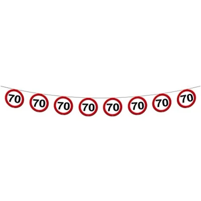 Image of Traffic Sign 70th Banner 12m, Paper with Stop signs age. 12 metres long
