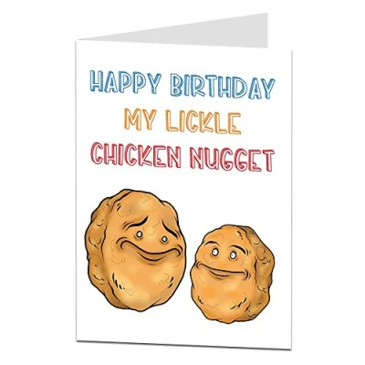 Image of Funny Happy Birthday Card Chicken Nugget Theme Perfect For Boyfriends Girlfriend Or Best Friend Quirky Silly Design Blank Inside To Add Your Own Personal Greeting