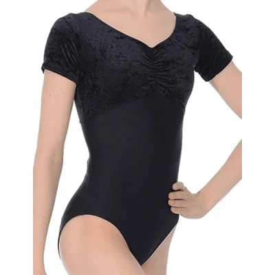 Image of Roch Valley Women Teresa Short Sleeve Velour Nylon/Lycra Leotard Black, Large