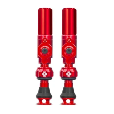 Image of Muc Off Big Bore Hybrid Tubeless Valves, Red 30mm Precision Engineered Dust Caps for Bikes with Revolutionary Airflow Technology Schrader Valve MTB/Road/Gravel