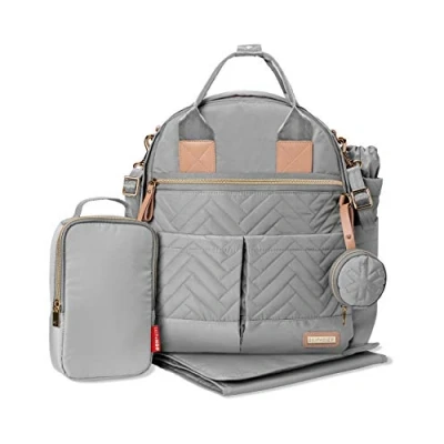 Image of Skip Hop Diaper Bag Backpack: Suite 6 in 1 Backpack Set, Multi Function Baby Travel with Changing Pad, Stroller Straps, Bottle and Pacifier Pocket, Dove Grey