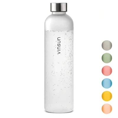 Image of VINSUN Water Bottle 1L White, Leak proof Flask BPA free, Reusable, Tritan Drinks for Sports, Gym, Travel, School, Cycling, Running, Work