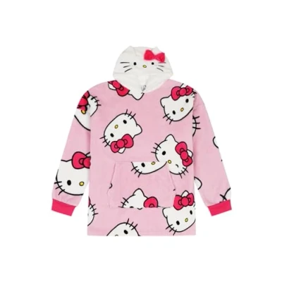 Image of Hello Kitty Womens and Girls Matching Fully Lined Luxury Fleece Hoodie Oversized Blanket Hoody (Adult) Pink
