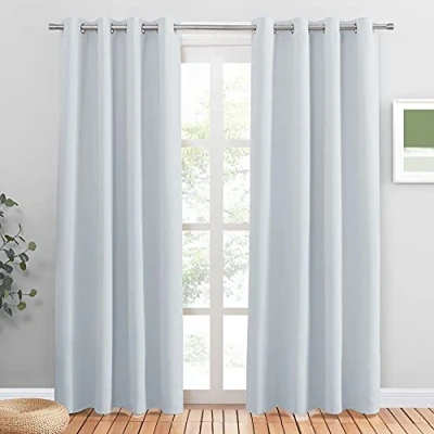 Image of PONY DANCE White Curtains for Bedroom Eyelet Privacy Door Curtain Drapes Room Darken Top Window Treatment Living Room, 2 Pieces, 52 x 84 inch, Greyish