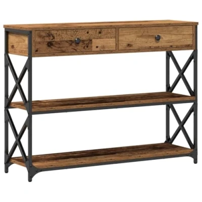 Image of vidaXL Console Table Reclaimed Wood &amp; Metal Accent Rustic Industrial Design with Drawers Shelf for Living Room/Hallway Brown, Distressed Finish