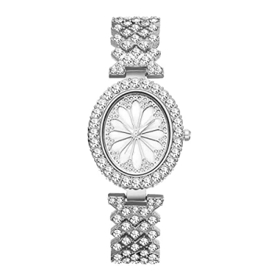 Image of JewelryWe Watches for Women Iced Out Full Diamond Luxury Dress Watch Rhinestone Analog Oval Quartz Wrsitwatch