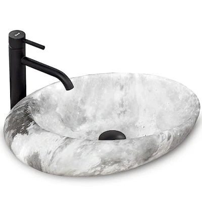 Image of REA Bathroom Sink Made of Ceramic L. Grey imitation U6651, Gray, Roxy C Stone L.Grey 49 x 31 cm