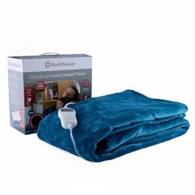Image of Rediffusion CosySnug Luxury Heated Throw, 160x120cm, Soft Flannel and Plush Teddy Fleece, Energy Efficient 120W, Machine Washable RED160120TT, Teal