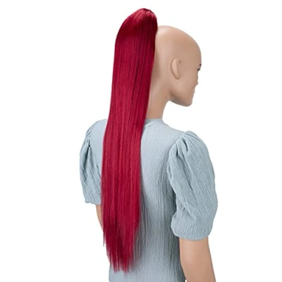 Image of CAISHA 28&quot; Extra Long Straight Ponytail Hairpiece Heat resistant Synthetic Fibres Red H100