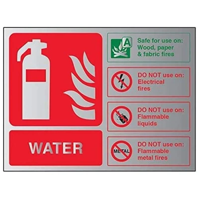 Image of V Safety Fire Extinguisher Water ID Sign 150mm x 100mm 3mm Brushed Alu Comp