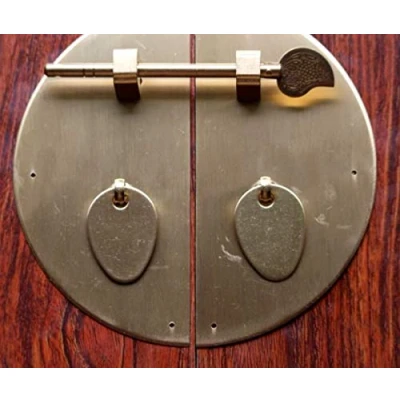 Image of NC Antique Brass Round Plate pulls Handle Style Pure Ring Cabinet Drawer Handles Hand Closet Cupboard Door Vintage Double Pull