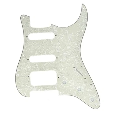 Image of KAISH 11 Hole American Modern Strat Style HSS Pickguard 3 Screw Round Corner Humbucking Pickup Mounting for Stratocaster/Strat Aged Pearl