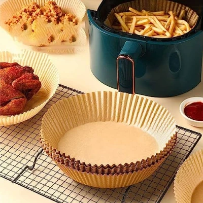 Image of 120 Disposable Air Fryer Liners Round Greaseproof Parchment Paper Sheets 20cm