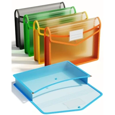 Image of ThinkTex A4 Plastic File Folder,No Divider 6cm Expansion Organiser,Labels &amp; See Through,Snap Button Closure,Multi Color,5 pcs