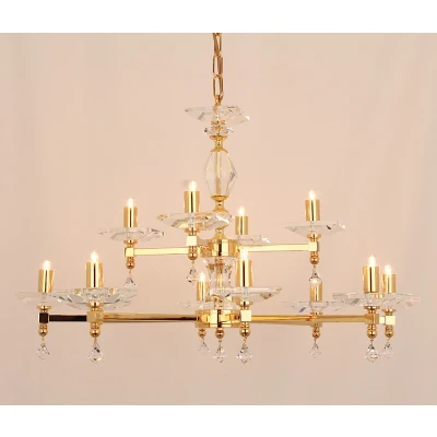 Image of Capri Optic Glass Pans Gold 12 Arm Chandelier
